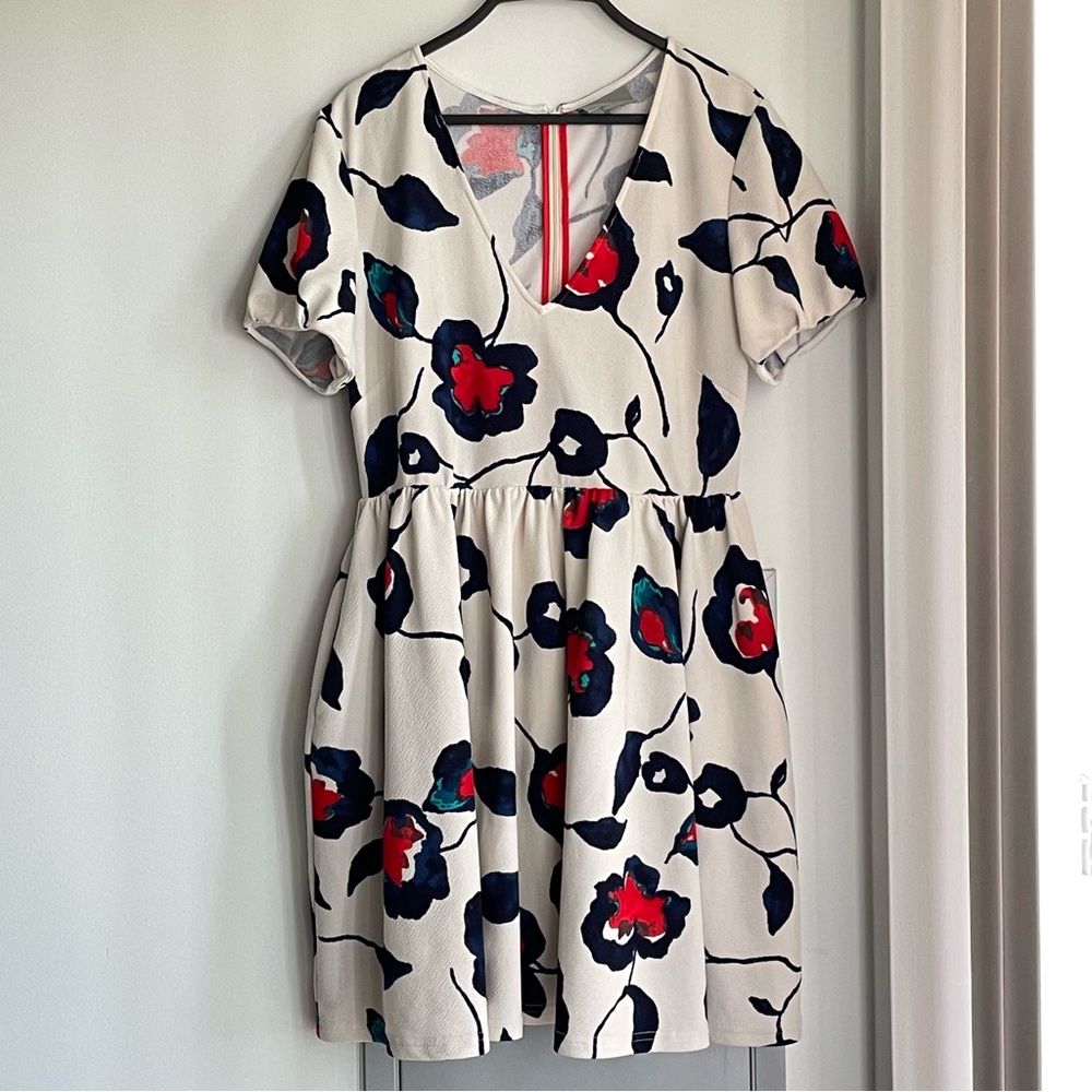 Anthropologie White and Red Floral Mini Dress